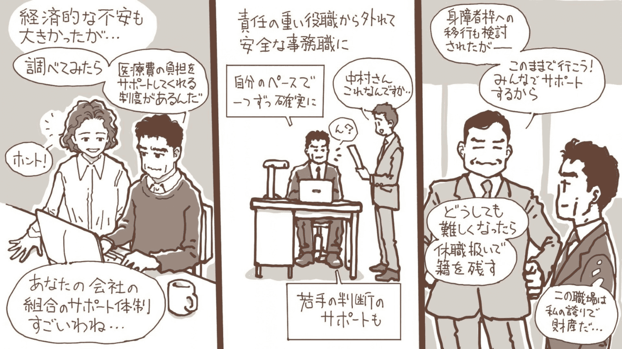 勤めている会社からサポートを受ける若年性認知症の50代男性